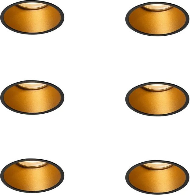 QAZQA 6er Set Moderne Einbaustrahler Schwarz und Gold, GU10, IP44, Rund, Metall - Bild 1