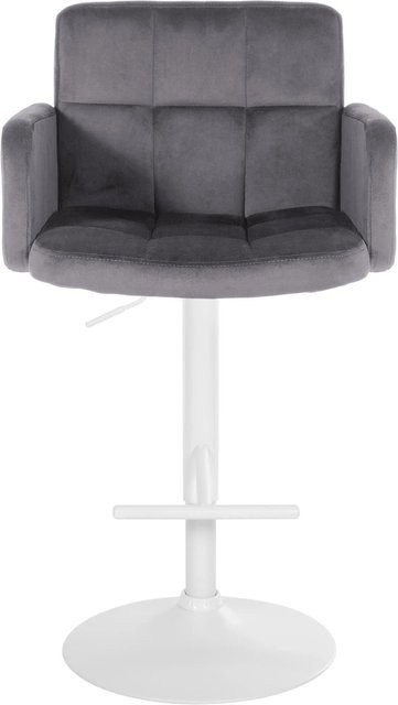 DELUKE 2er Set Barhocker SUTUN aus Samt in Dunkelgrau und Weiß, höhenverstellbare Barstühle mit Lehne und 360 Grad Drehbarkeit, B/T/H: 60 x 56 x 93 cm - Bild 1