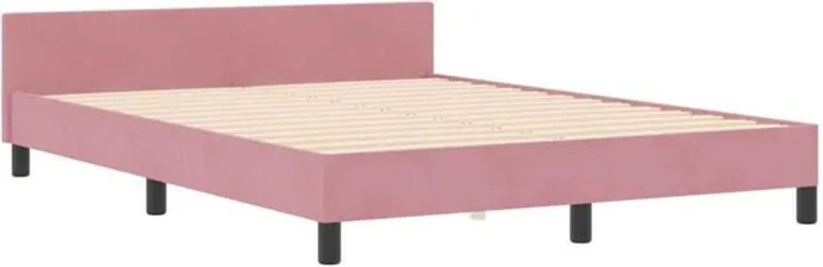 Modernes Polsterbett mit Kopfteil von vidaXL in Rosa, Samt und Kiefer, B/T/H: 140 x 200 cm - Bild 1