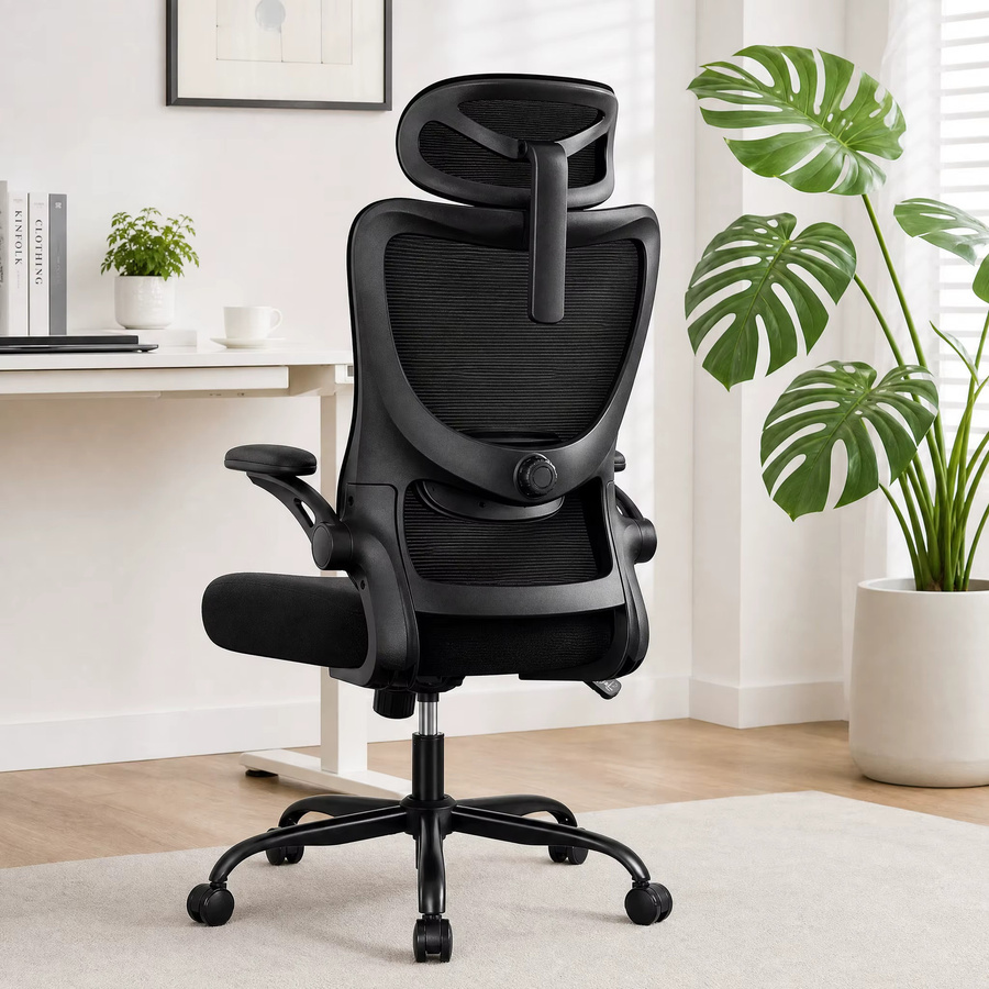 Ergonomischer Bürostuhl Marsail in Schwarz mit 2D-Kopfstütze, 3D-Armlehnen und verstellbarer Lendenwirbelstütze für Home-Office und Computerarbeit bis 150 kg - Bild 2