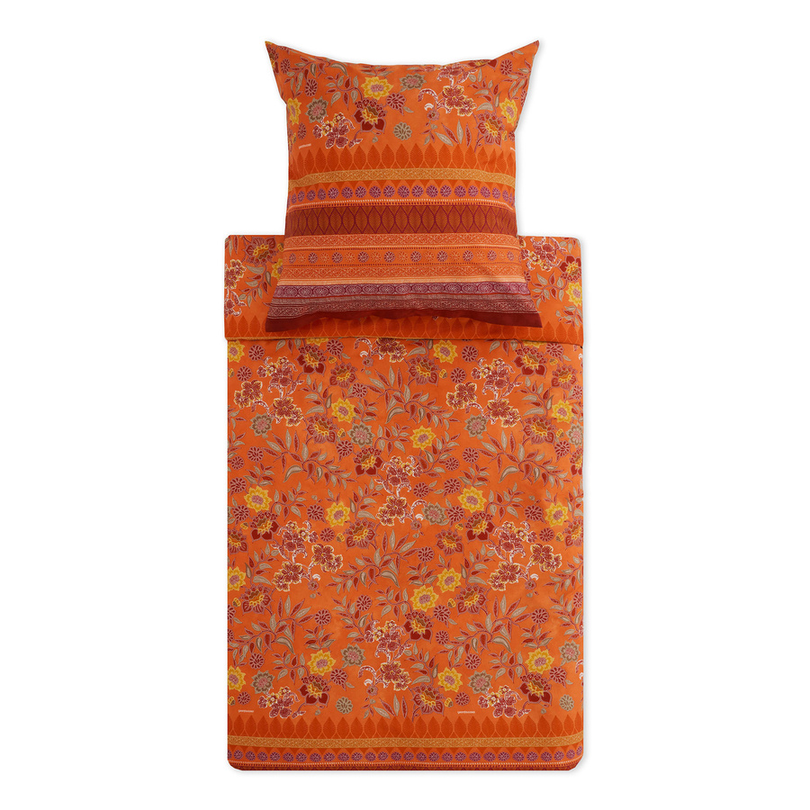 Bassetti Mako-Satin Bettwäsche Varigotti mit floralem Design in Orange, bestehend aus Bettbezug und Kissenbezug mit Reißverschluss - Bild 1