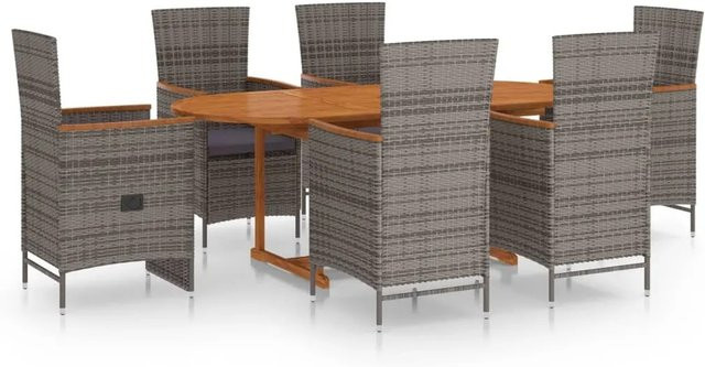 vidaXL 7-teilige Garten-Essgruppe aus Akazien-Massivholz und Poly Rattan in Grau - Bild 1