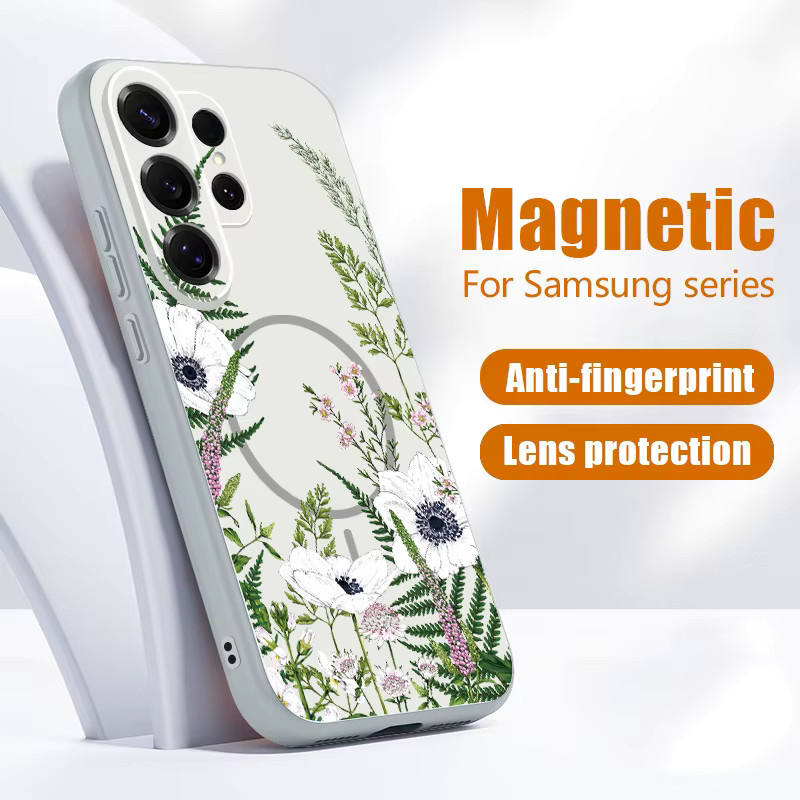 Magnetische Handyhülle mit Blumen- und Blattmuster für Samsung Galaxy S25 S26 Ultra Edge S24 S23 FE A17 A56 A37 A16 A55 A15 A36 A55 Cover in Schwarz - Bild 4