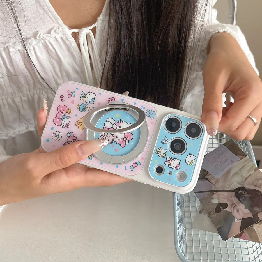 Magnetische Hello Kitty Standhülle für Apple iPhone 14 15 16 17 Pro Max in Multicolour mit kabellosem Laden und stoßfestem Schutz - Bild 3