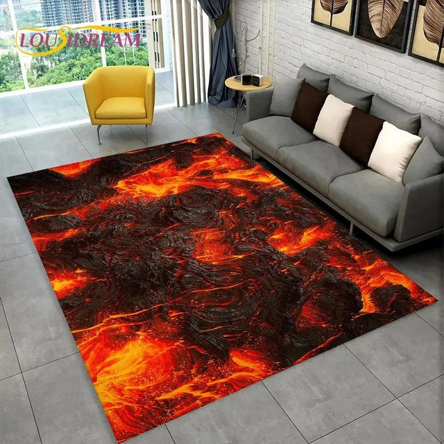 HGHT Bereichsteppich 3D Vulkan Lava Magma Illusion in Rot, rutschfester Teppich für Wohnzimmer, Schlafzimmer oder Badezimmer, B/T: 150 x 100 cm - Bild 1