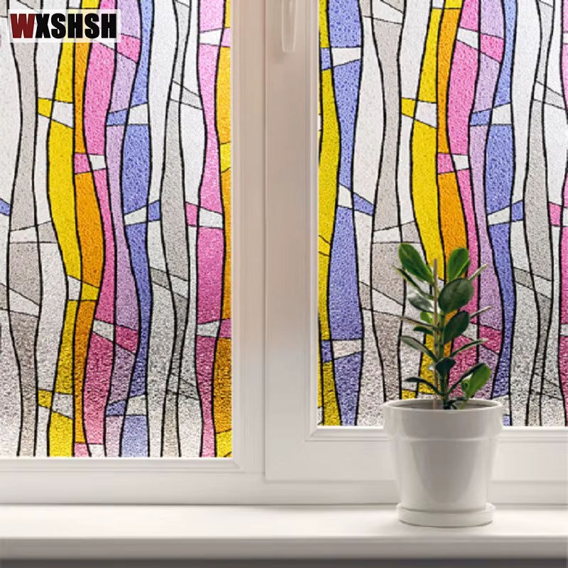 WXSHSH Sichtschutzfolie mit buntem geometrischem Muster, abnehmbare matte Fensterfolie für Privatsphäre, Mehrfarbig - Bild 5