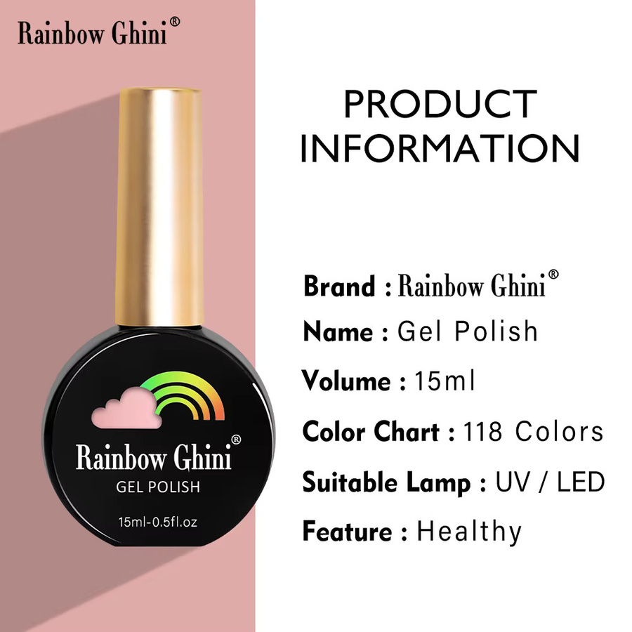 Rainbow Ghini UV-Nagellack, 8 x 15 ml, Rosa Glitzer, Rötlich-Braun, Gel - Bild 2