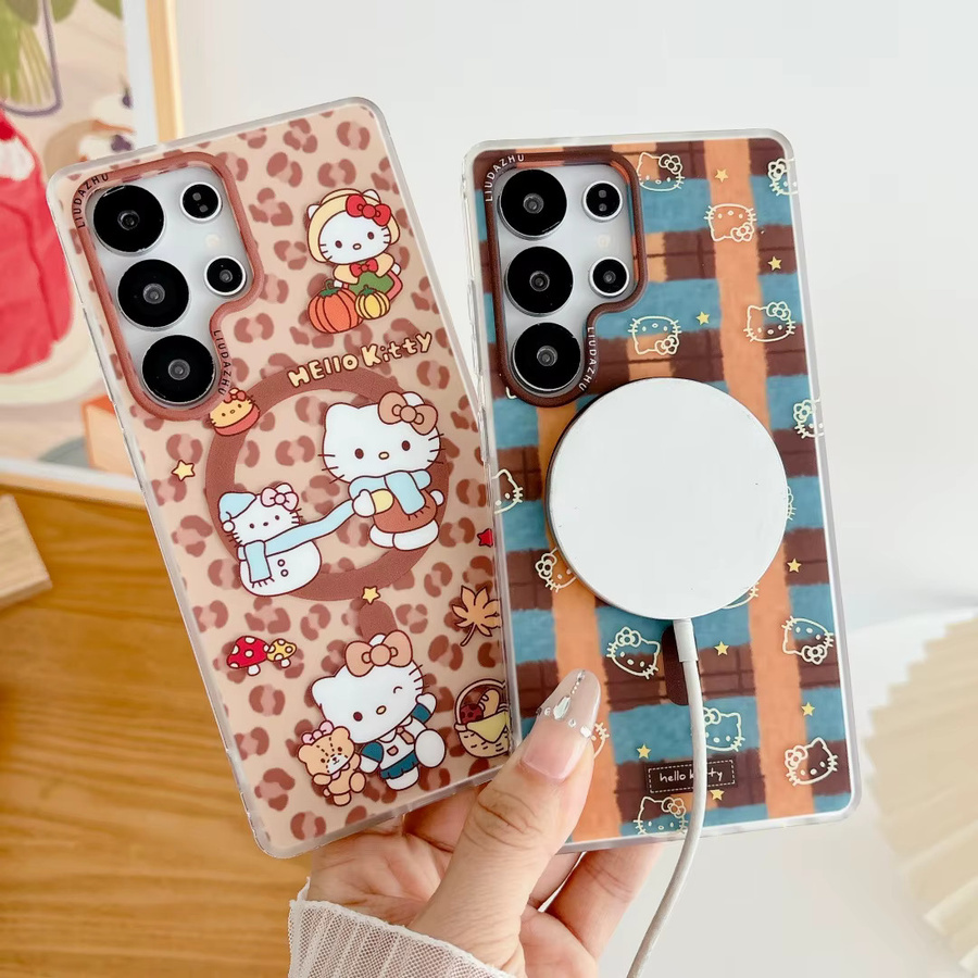 Sanrio Hello Kitty Silikonhülle mit Leopard Print und Magnetfunktion für Samsung Galaxy S26 S25 S24 S23 Ultra, Multicolor - Bild 1