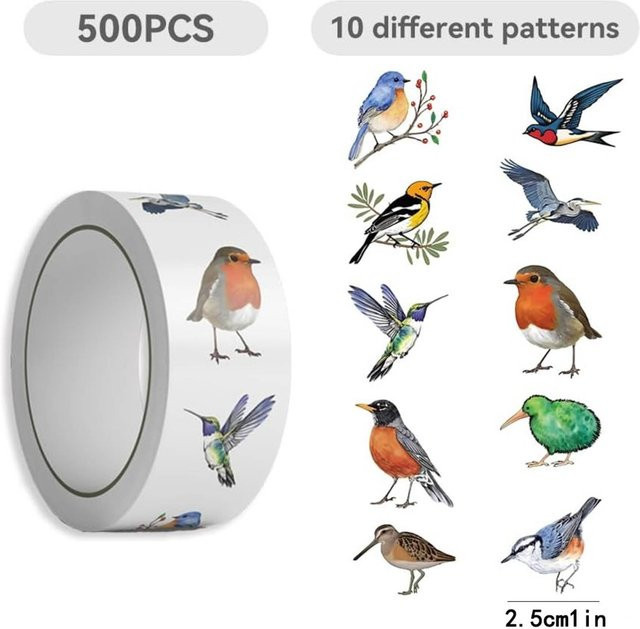 500 Stück Binchi Outdoor Vogelmuster Aufkleber in Multicolour zur Dekoration von Gepäck, Notizbüchern und Telefonen - Bild 1