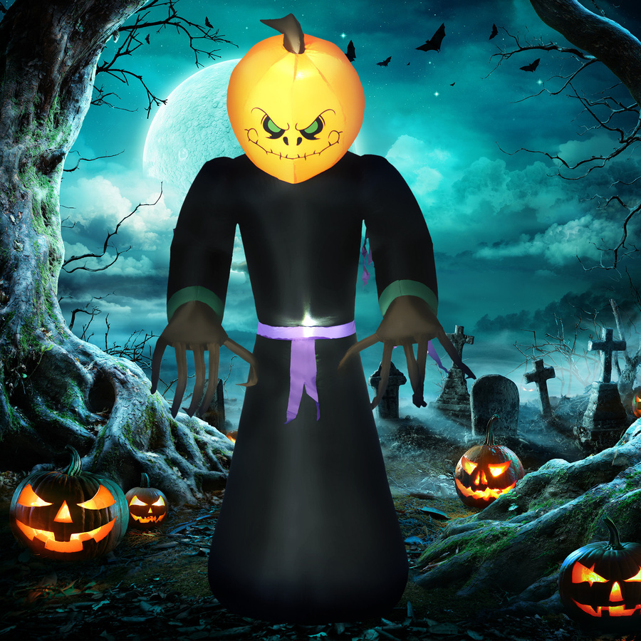 HOMCOM Halloween Aufblasbarer Kürbisgeist mit LED-Beleuchtung, Höhe: 210 cm, Orange/Schwarz - Bild 2