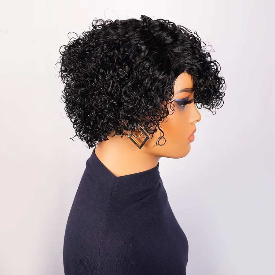 OYM HAIR Echthaar-Perücke, kurzer Pixie-Schnitt mit Pony, Damen - Bild 3