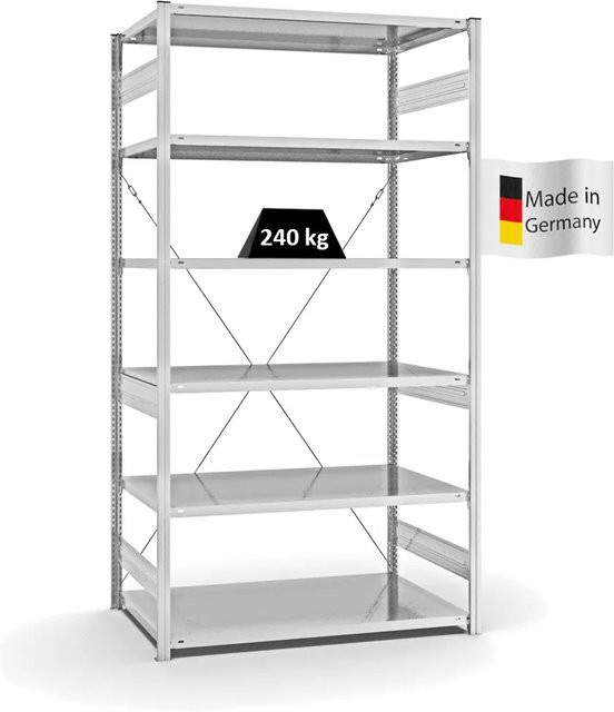 PROREGAL Fachbodenregal Stecksystem T-Profil Medium-Duty Grundregal mit 6 Ebenen, Farbe: Lichtgrau, H x B x T: 250 x 130 x 80 cm - Bild 1