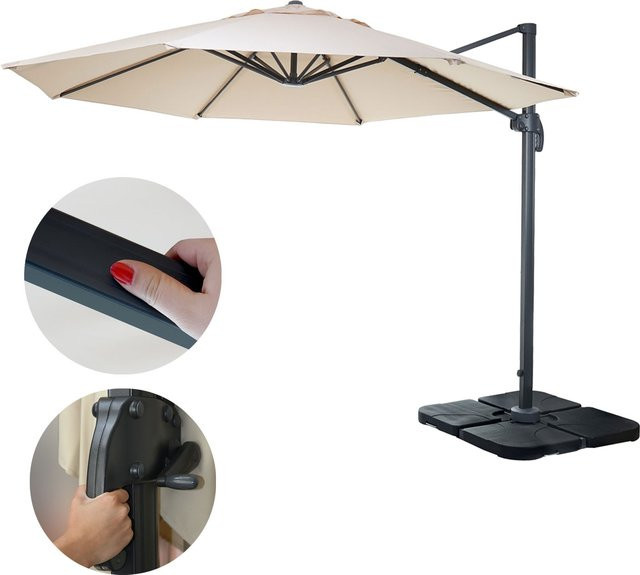 MCW Gastronomie-Ampelschirm A96 in Beige mit Ständer, rund, Durchmesser: 300 cm, aus Polyester, Alu und Stahl - Bild 1