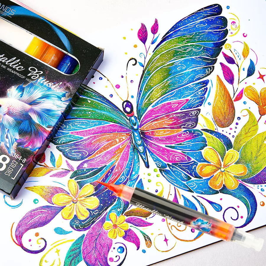 Kolorowys 8-Farben-Glitzer-Dual-Metallic-Pinselstift in Multicolour zum Malen und Schreiben für DIY-Alben, Handjournal und Grußkarten - Bild 3