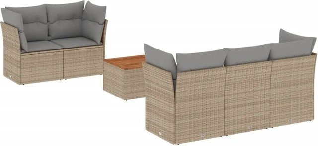 vidaXL 6-teilige Garten-Sofagarnitur in L-Form aus PE-Rattan und Akazienholz mit Kissen in Hellgrau-beige - Bild 1