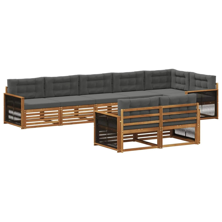 vidaXL Outdoor-Sofagarnitur aus Akazienholz in L-Form mit Kissen, Farbe: Natur und Anthrazit - Bild 2