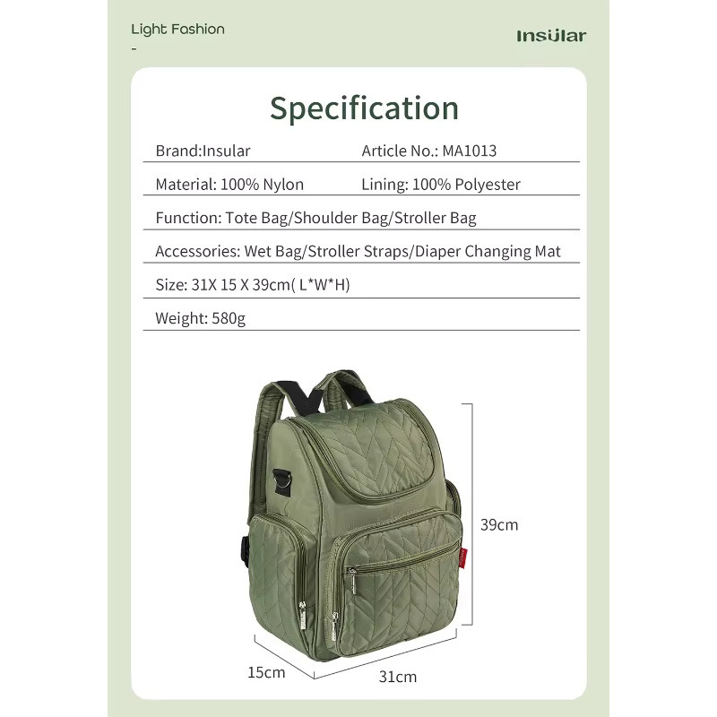 Insular Windelrucksack multifunktional und wasserdicht mit Kinderwagenhaken in Lila oder Grün - Bild 4