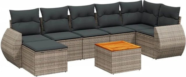 vidaXL 8-teilige Garten-Sofagarnitur in L-Form aus grauem Poly-Rattan mit Kissen und pulverbeschichtetem Stahlgestell - Bild 1