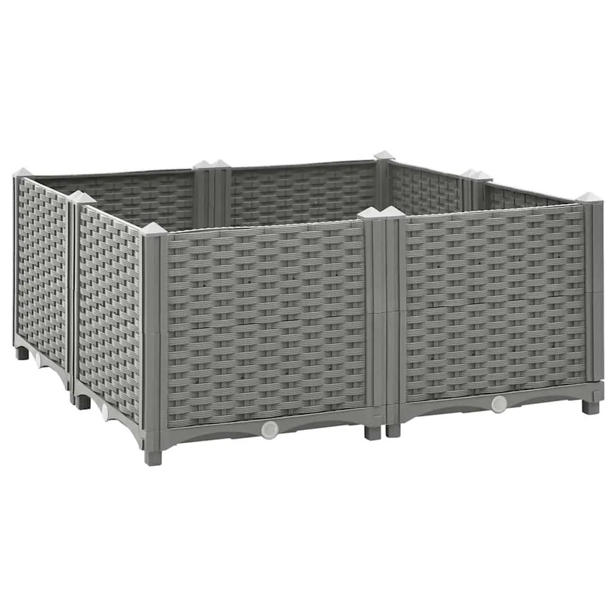 vidaXL Hochbeet in Rattan-Optik aus Polypropylen, Hellgrau, B/T/H: 80 x 80 x 38 cm - Bild 2