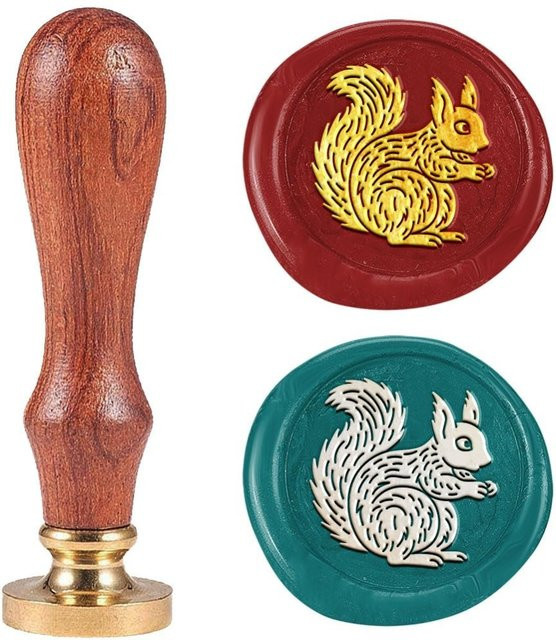 Vintage Siegelstempel mit Eichhörnchen-Motiv aus Messing und Holzgriff, Durchmesser: 2,5 cm - Bild 1