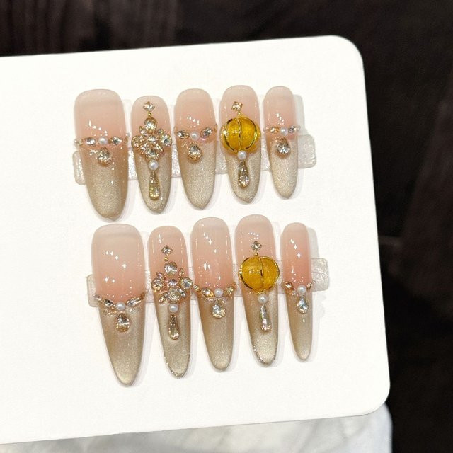 YADORNOS Künstliche Nägel, Goldenes Diamant-Design, Glänzend, 10 Stück - Bild 1