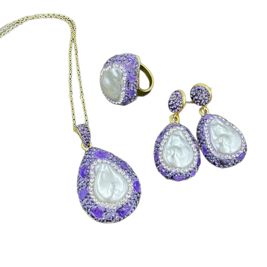 mutu Schmuck-Set, Perle, Kristall, Lila, Damen - Bild 3