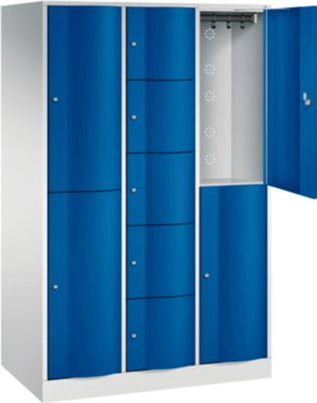 C+P Kombi-Schließfachschrank Resisto mit 3 Abteilen und 9 Fächern, Lichtgrau/Enzianblau, B/T/H: 114,8 x 64,0 x 195,0 cm - Bild 2