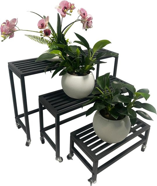 DELUKE Pflanzbank JAKOB 3er Set aus Stahl in Schwarz für Garten Balkon und Terrasse - Bild 1