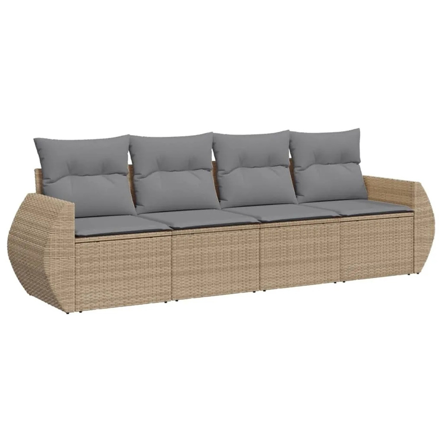 vidaXL 4-tlg Garten-Sofagarnitur in L-Form aus Polyrattan mit Kissen und Stauraum, Beige - Bild 2