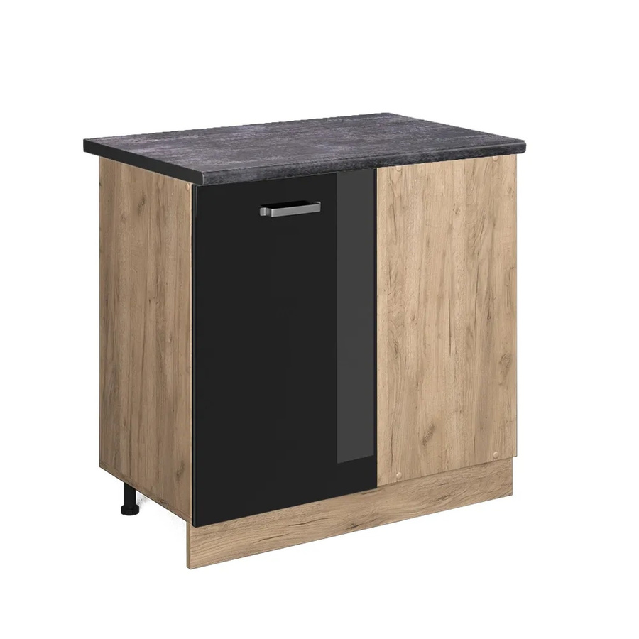 Vicco R-Line Eckunterschrank für die Küche in Schwarz Hochglanz und Goldkraft Eiche mit Anthrazit, Höhe: 86 cm, Breite: 60 cm, Tiefe: 81,6 cm - Bild 2