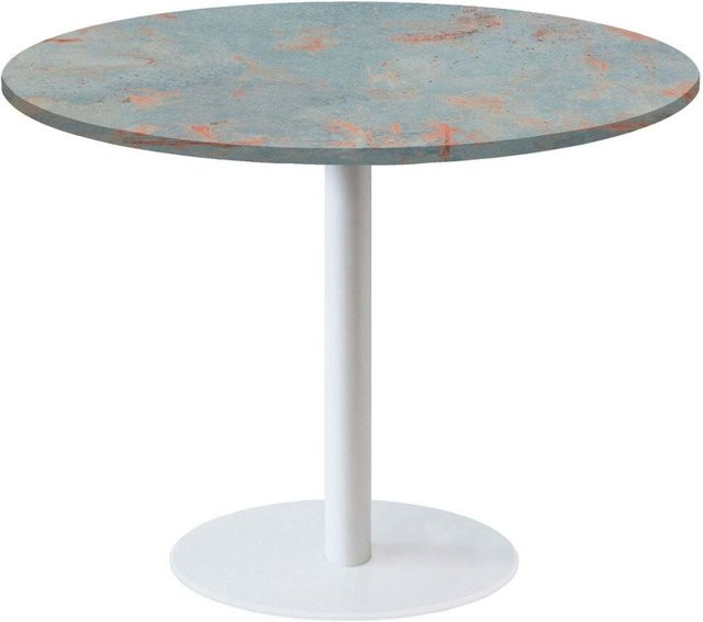 RestooTab Tisch Rome XL rund mit Gestell in Schwarz und Tischplatte in Stein-Dekor Weiß/Grau, Durchmesser: 120 cm, Höhe: 75 cm - Bild 1