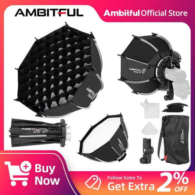 Ambitful Oktagon Softbox mit Wabengitter und Schnellverschluss Bowens Mount für PS45 PS30SE PS50SE PF30SE PF40SE in Schwarz - Bild 1