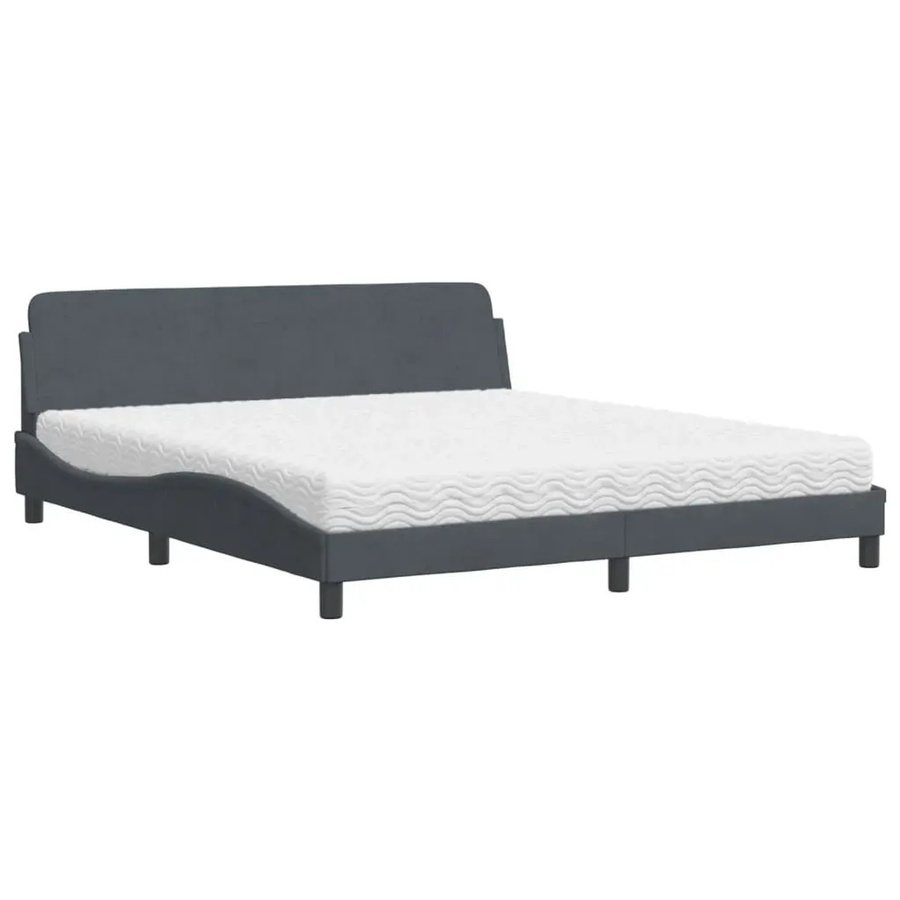 vidaXL Bett mit Matratze aus Samt und Schaumstoff in Grau, B/T: 180 x 200 cm - Bild 2