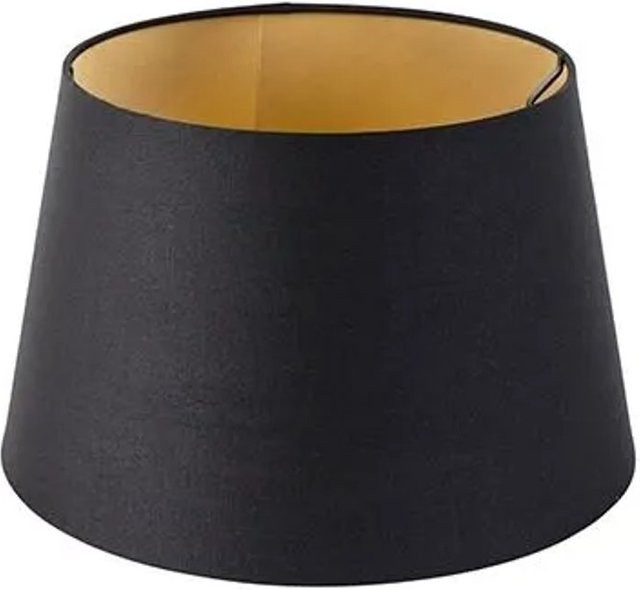 QAZQA Baumwolllampenschirm Schwarz mit goldenem Interieur für E27, Durchmesser: 32 cm, Höhe: 18 cm, Tiefe: 25 cm - Bild 1