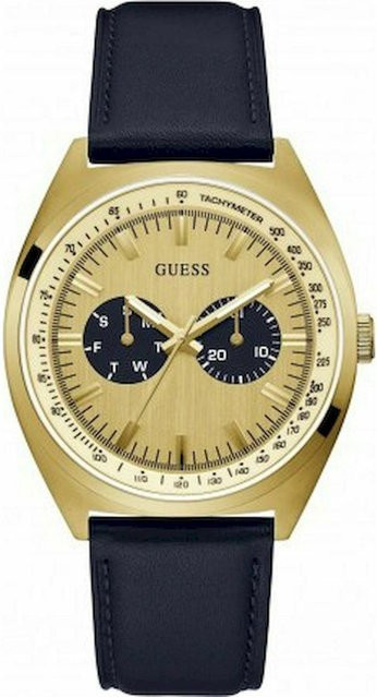 Guess Herrenuhr, Analoguhr, Quarz, Edelstahl, Gold, Leder, 42 mm - Bild 1