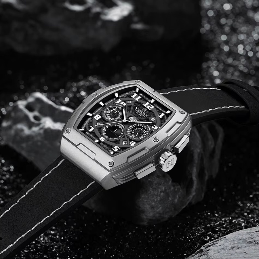 NAVIFORCE Chronograph, Quarz, Lederarmband, Schwarz, Herren - Bild 4
