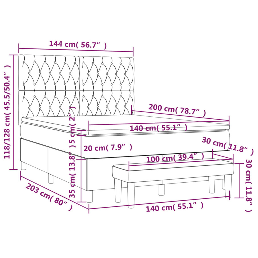vidaXL Boxspringbett mit Matratze Blau Stoff B/T/H: 140 x 200 cm - Bild 4