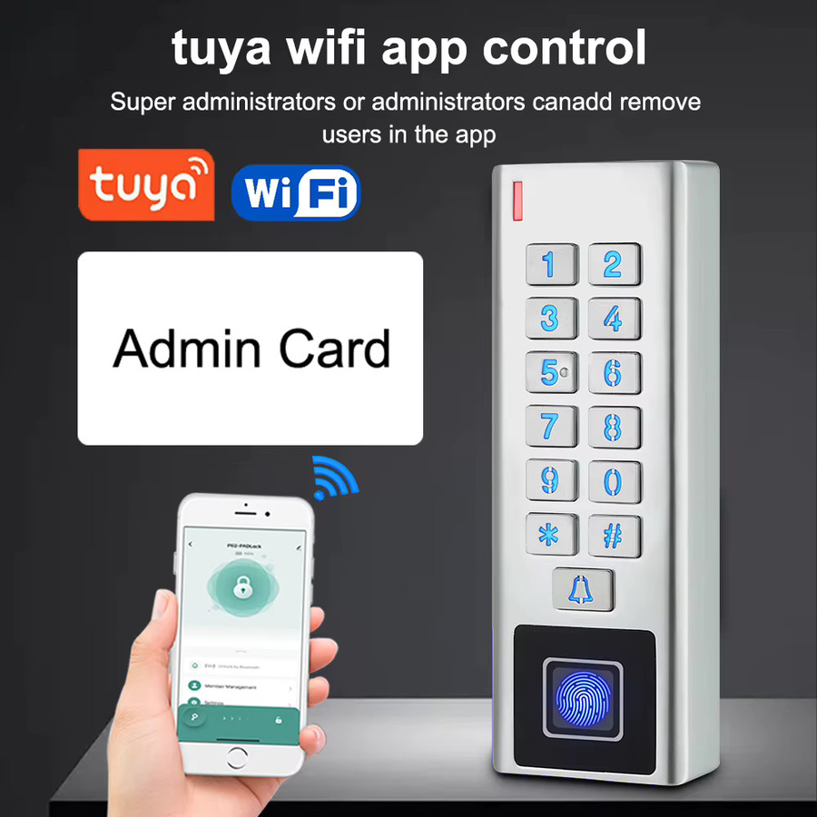 Smartes Türschloss mit Fingerabdruck, Tastatur und RFID-Kartenleser von Asia-Teco in Silber, Tuya App Steuerung, wasserdichtes Zugangskontrollsystem für den Außenbereich - Bild 2