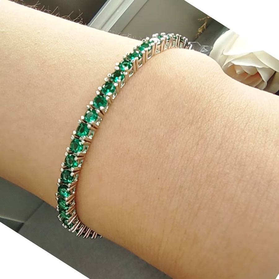 YLMyself Tennis Armband 925 Silber, Zirkonia, Grün, Unisex, 15-21 cm - Bild 2