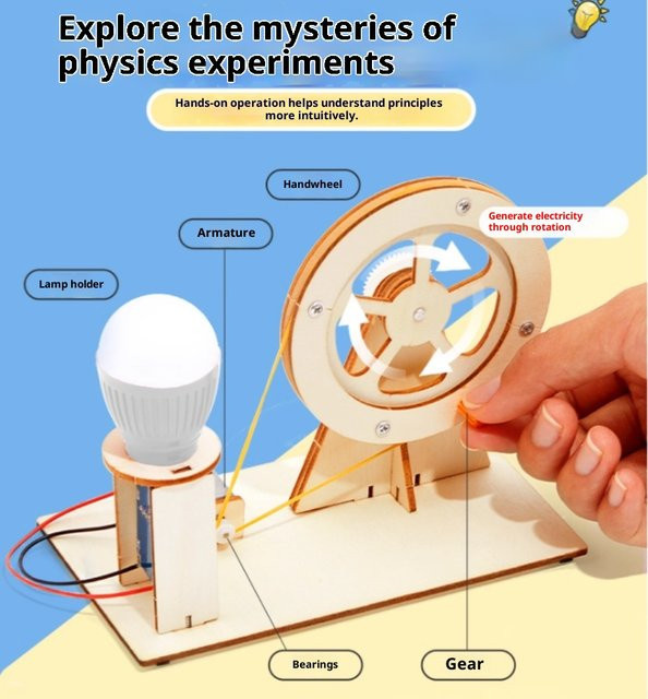 soulbao DIY Holz Handkurbel Generator, Wissenschaft Spielzeug, Physik Experiment Set - Bild 1