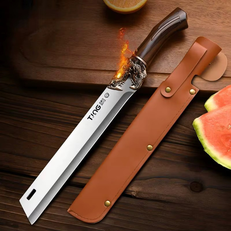 PLYS Wassermelonenmesser Cleaver aus Edelstahl mit Drachenkopf-Design und verlängertem Griff in Silber - Bild 2