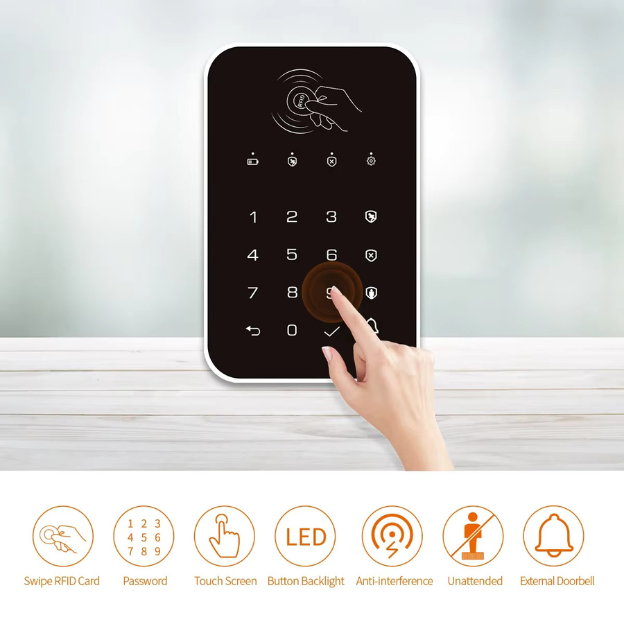 TAIBOAN Drahtlose 433-MHz-Touch-Tastatur mit RFID-Karte, wiederaufladbar, Schwarz, für dein Sicherheitsalarmsystem zum Scharf- und Unscharfschalten - Bild 5