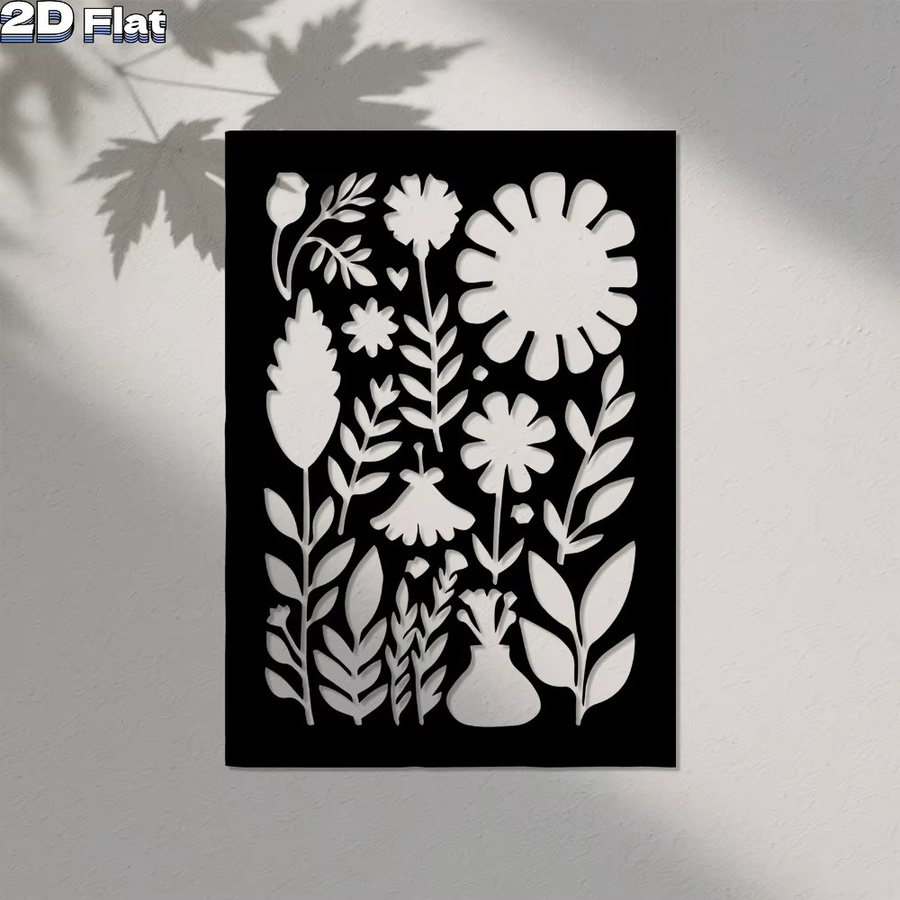 CIFBUY Moderne Metall-Blumenwandskulptur in Schwarz, Rostbeständige Eisen-Wanddekoration mit floralem Design für Garten und Heim - Bild 4