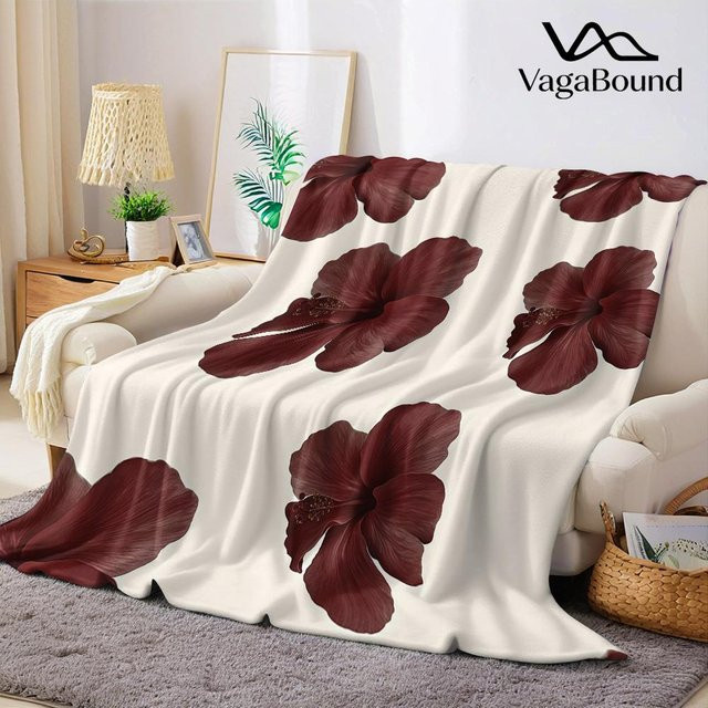 JMG Household Supplies Flanelldecke Burgunder-Hibiskusblüten, weich und warm, B/B: 130 x 150 cm - Bild 1