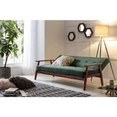 SalesFever Schlafsofa im skandinavischen Design aus Samt, Farbe: Grün, Breite: 190 cm - Bild 2