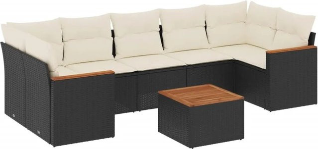 vidaXL 8-tlg. Garten-Sofagarnitur in L-Form mit Kissen und Couchtisch, Schwarz, Poly-Rattan mit Metallgestell - Bild 1