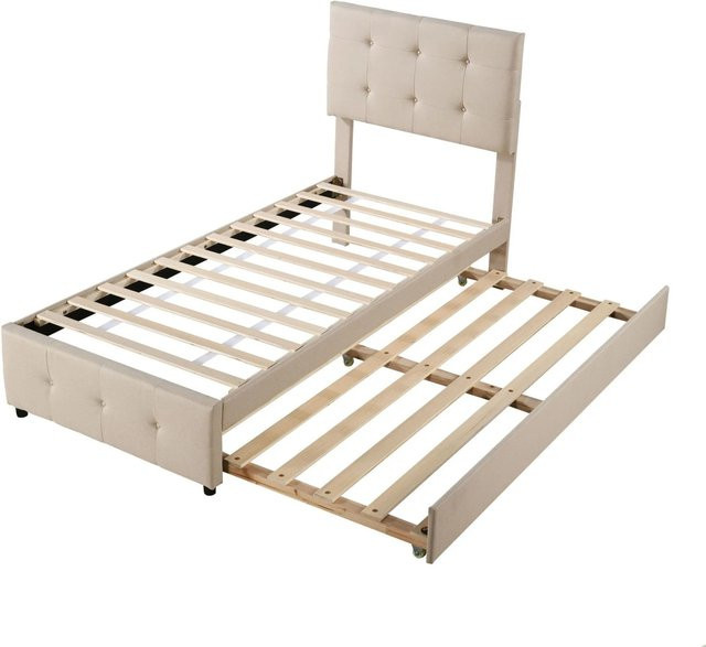Merax Kinderbett ausziehbar in Beige mit Stoffbezug B/T/H: 90 x 200 cm - Bild 1