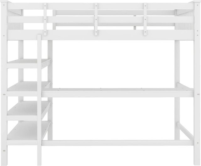 KOMHTOM Hochbett für Kinder aus Kiefernholz und MDF mit Schreibtisch und Stauraum, Weiß - Bild 1
