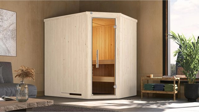 Weka Elementsauna Varberg 1 aus Fichtenholz in Braun mit Glastür, B/T/H: 194 x 144 x 199 cm - Bild 1