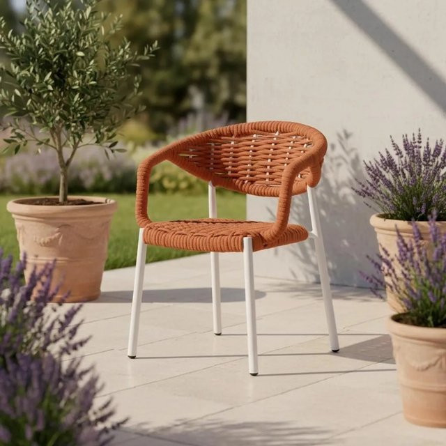 Bessagi Garden Gartensessel Antonia in Orange/Weiß aus Aluminium und Textil mit Armlehnen und Kissen - Bild 1